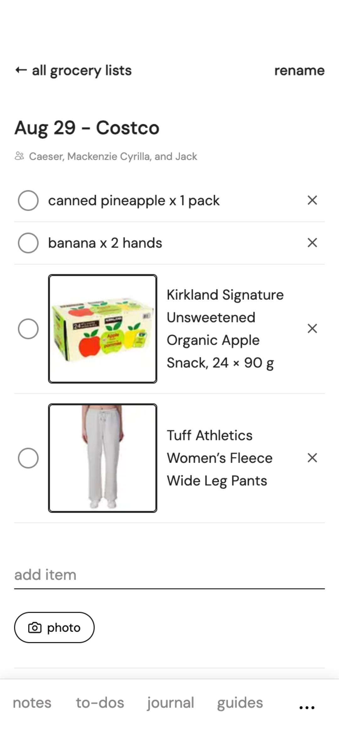 Item checked off in real time
